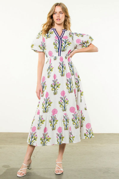 THML Puff Sleeve Flower Print Maxi Dress