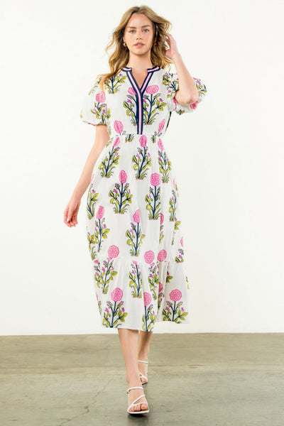 THML Puff Sleeve Flower Print Maxi Dress