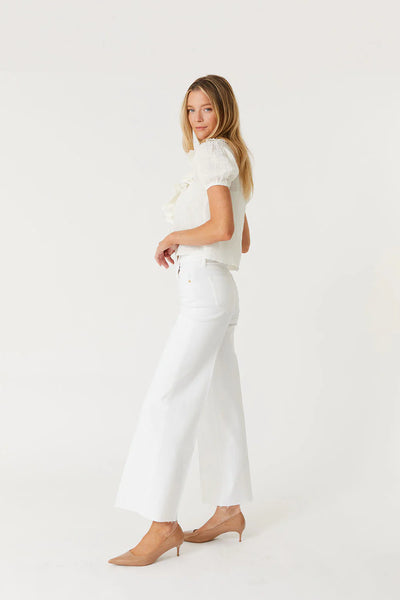 Level 99 Hudson Wide Leg Raw Hem Ankle White