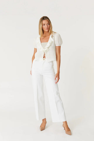 Level 99 Hudson Wide Leg Raw Hem Ankle White