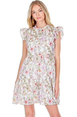Joy Joy Flutter Sleeve Prairie Floral Dress