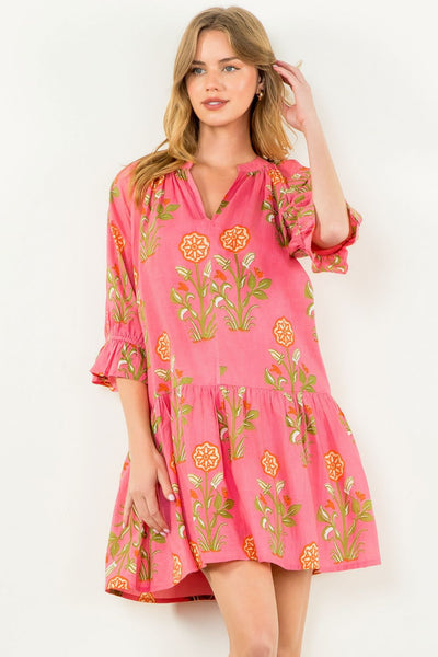 THML Short Sleeve Flower Print Dress