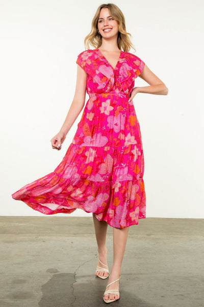 THML Flutter Sleeve Floral Midi Dress