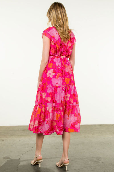 THML Flutter Sleeve Floral Midi Dress