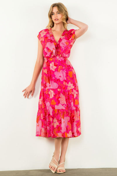 THML Flutter Sleeve Floral Midi Dress