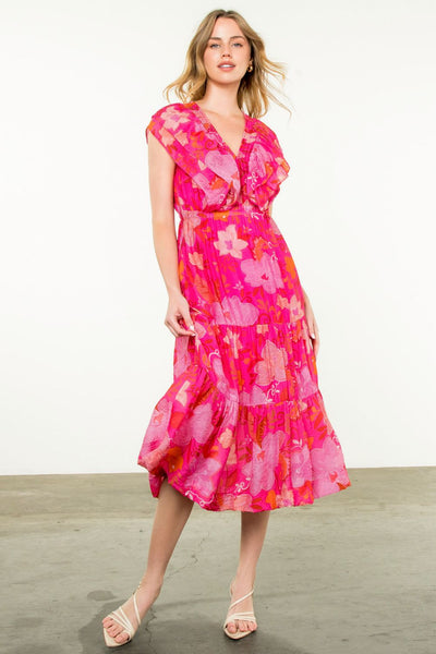 THML Flutter Sleeve Floral Midi Dress