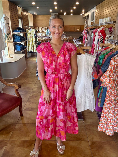 THML Flutter Sleeve Floral Midi Dress