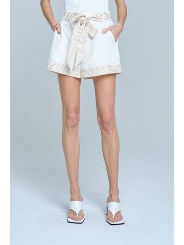 Ciebon Contrast Stitch Shorts with Bow Belt