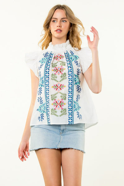 THML Flutter Sleeve Embroidered Top