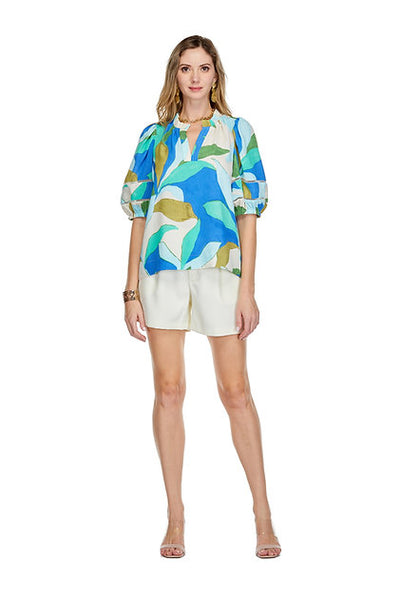 Jade Puff Sleeve Trim Placket Top