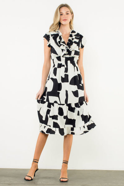 THML Flutter Sleeve Print Dress