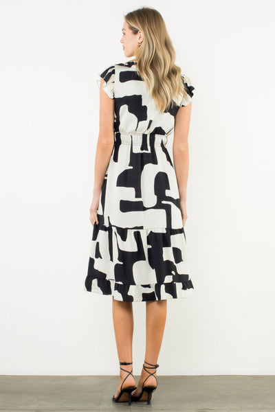 THML Flutter Sleeve Print Dress