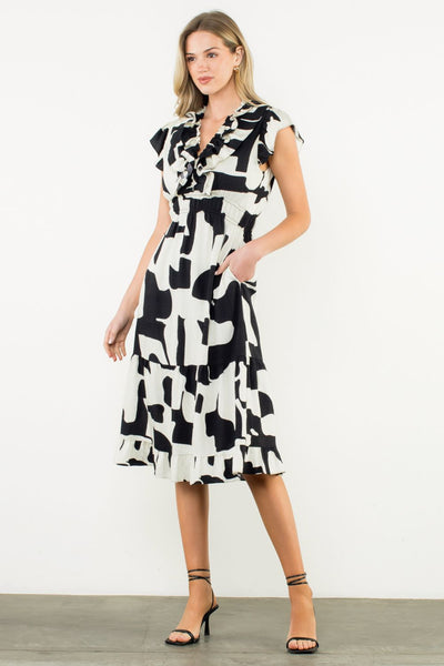 THML Flutter Sleeve Print Dress