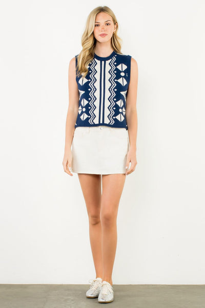 THML Sleeveless Patterned Sweater [navy]