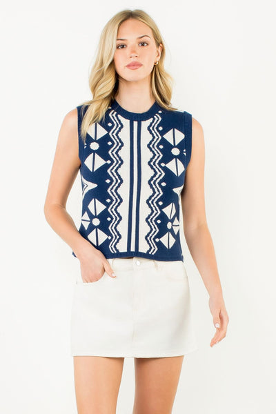 THML Sleeveless Patterned Sweater [navy]