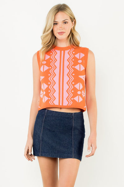 THML Sleeveless Patterned Sweater [orange]