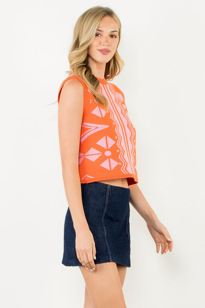 THML Sleeveless Patterned Sweater [orange]