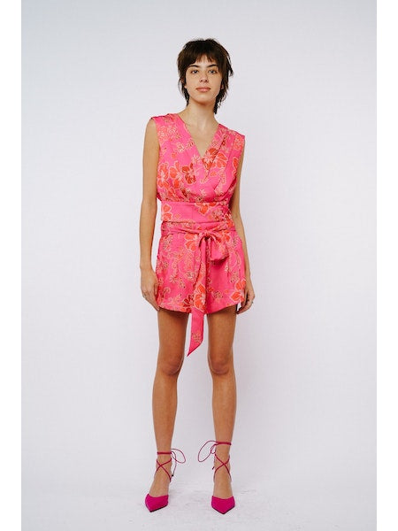Ciebon Belted Pintuck Printed Short