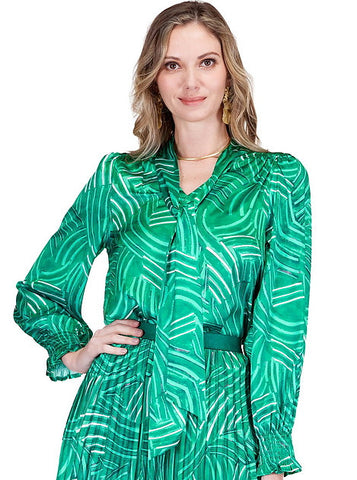 Jade Green Pathways Tie Blouse