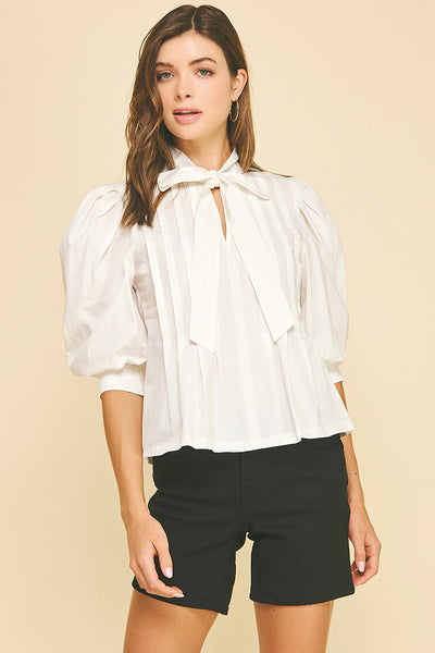 PINCH Tuck Detailed Tie Neck Top [off white]