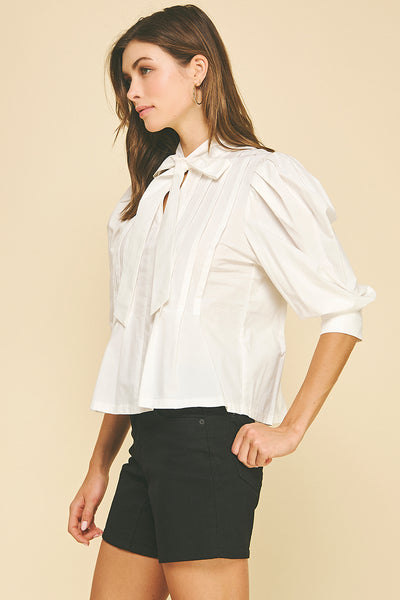PINCH Tuck Detailed Tie Neck Top [off white]