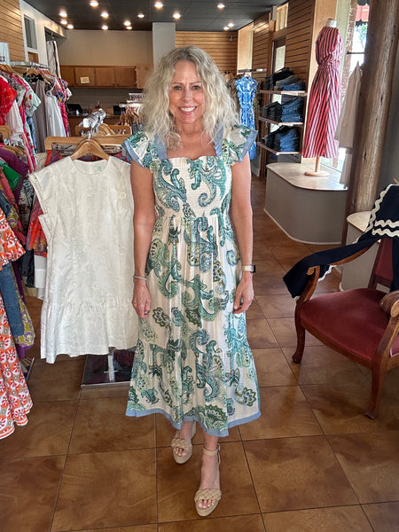 THML Ruffle Sleeve Big Flower Print Dress