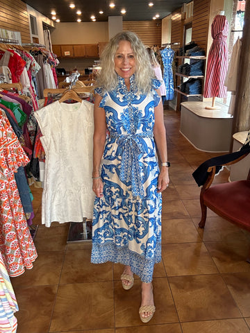 Jade Blue Wave Button Front Maxi Dress