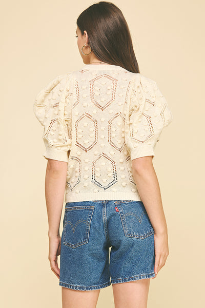 PINCH Puffed Sleeve Tonal Embroidered Sweater