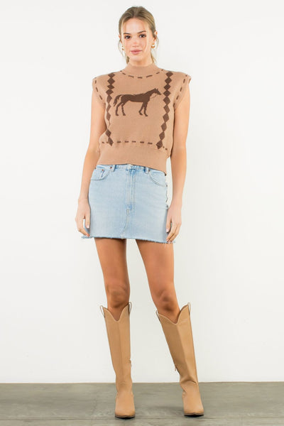 THML Sleeveless Horse Knit Vest [camel]