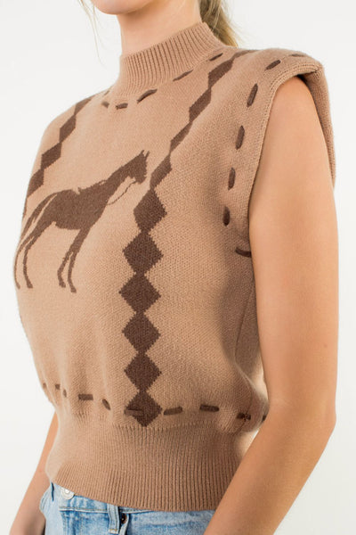 THML Sleeveless Horse Knit Vest [camel]
