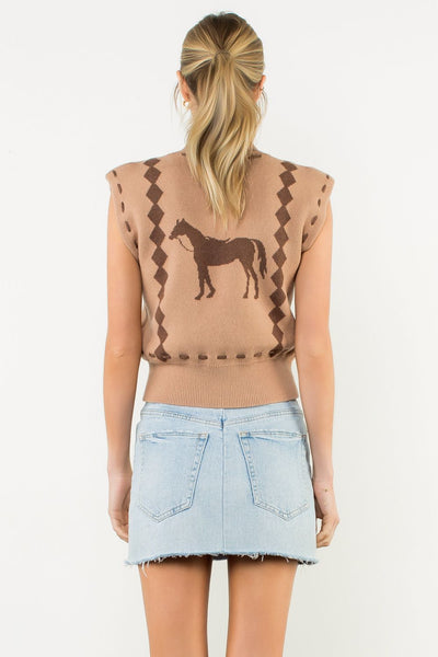 THML Sleeveless Horse Knit Vest [camel]