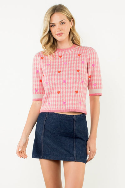 THML Short Sleeve Heart Embroidered Sweater