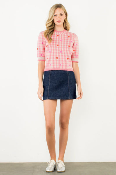 THML Short Sleeve Heart Embroidered Sweater