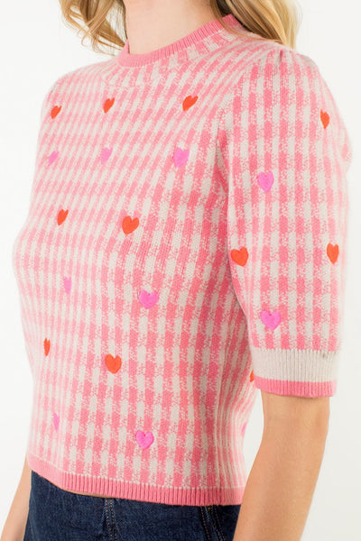 THML Short Sleeve Heart Embroidered Sweater