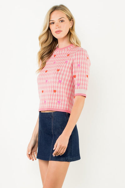 THML Short Sleeve Heart Embroidered Sweater