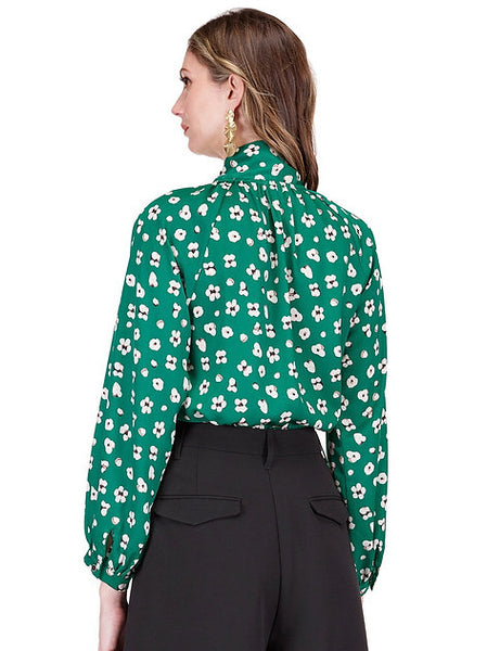 Jade Button Front Tie Neck Blouse