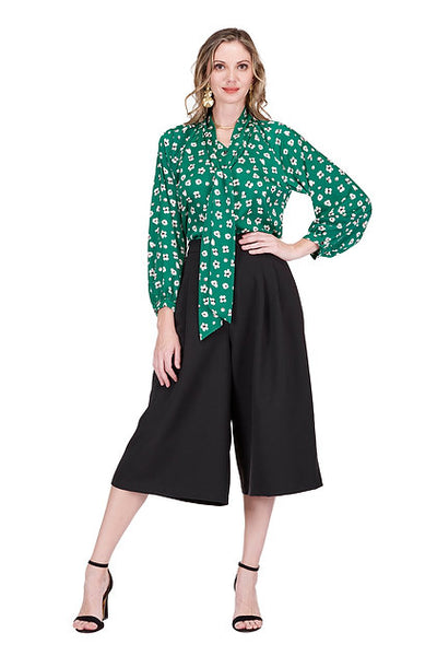 Jade Button Front Tie Neck Blouse