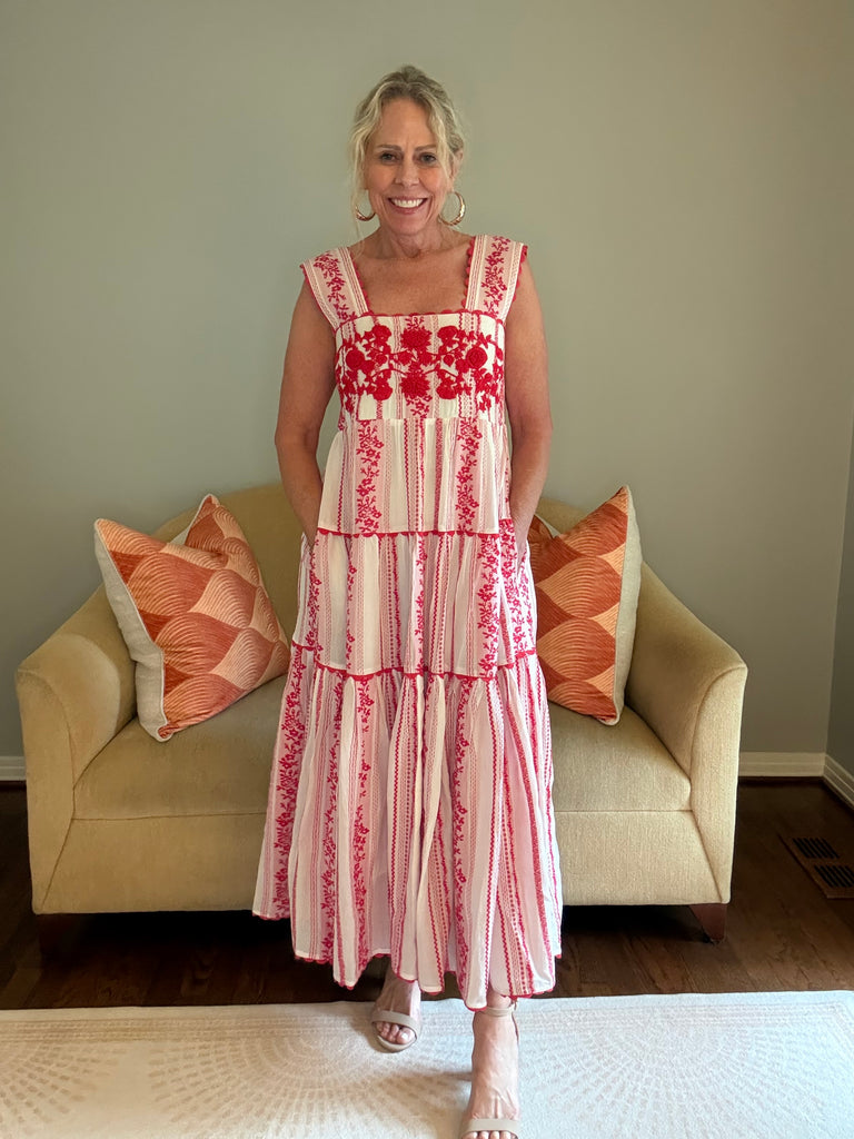 Sister Mary Rosa Tiered Embroidery Maxi Dress