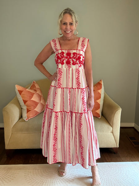 Sister Mary Rosa Tiered Embroidery Maxi Dress