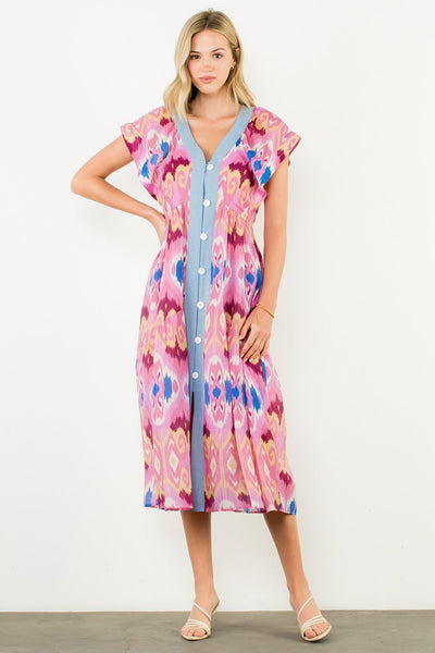 THML Flutter Sleeve Abstract Maxi Dress