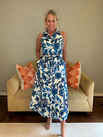 Jade Fitted Halter Style Midi Shirtdress