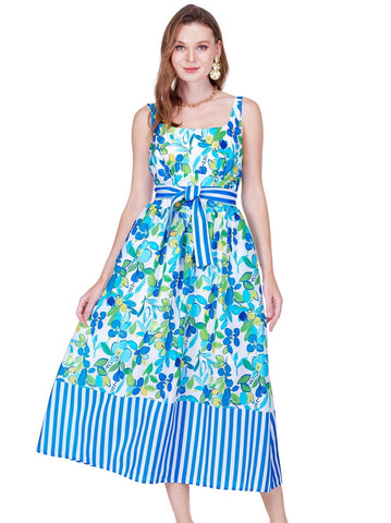Joy Joy Stripe & Bloom U-Neck Fitted Dress