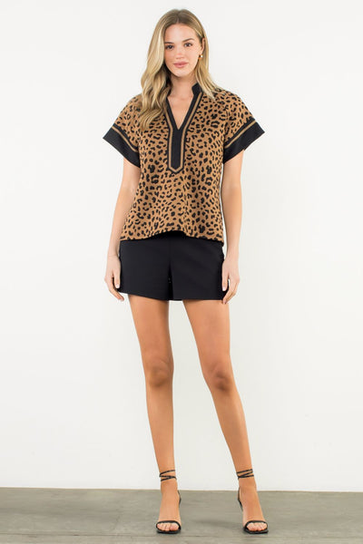 THML Cheetah Print V Neck Top