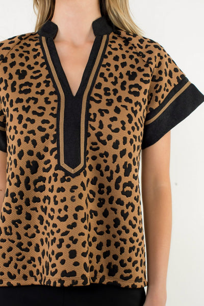 THML Cheetah Print V Neck Top