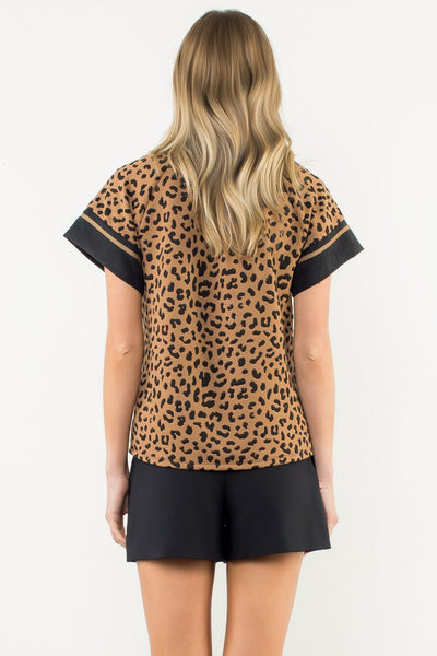 THML Cheetah Print V Neck Top