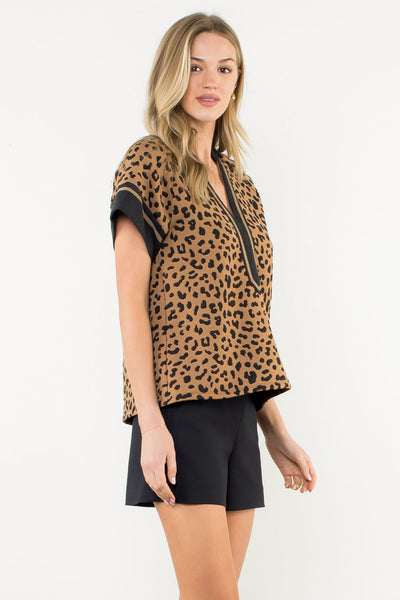 THML Cheetah Print V Neck Top