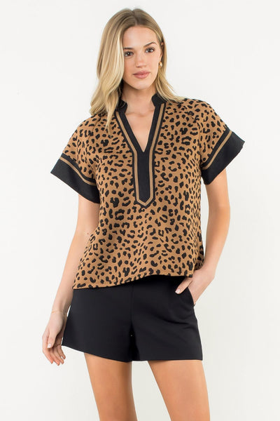 THML Cheetah Print V Neck Top