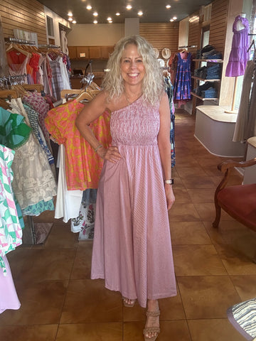 FRNCH One Shoulder Smocked Maxi Dress