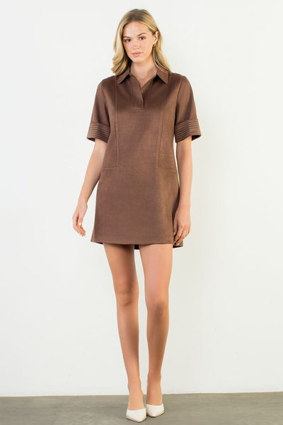 THML Collared Suede Dress
