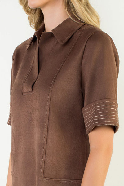 THML Collared Suede Dress